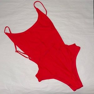 Red low back swimsuit